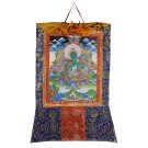 Thangka Grüne Tara Green Tara Kunstdruck im tibetischen Brokatrahmen 98cm x 61cm