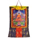 Thangka Shakyamuni Buddha Gautama Kunstdruck mit Brokatrahmen 105 cm x 63 cm  